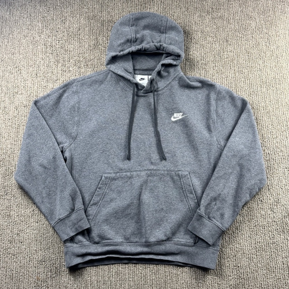 Nike Mens S Sportswear Club Fleece Hoodie Pullover Sweatshirt Grey Chest Swoosh